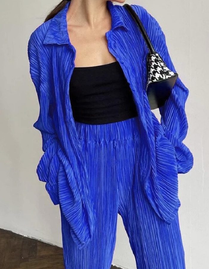 Zilda set πλισέ μπλε ρουά