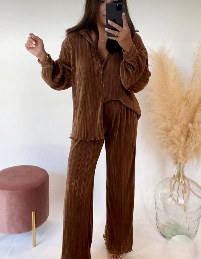 Zilda set πλισέ καφέ