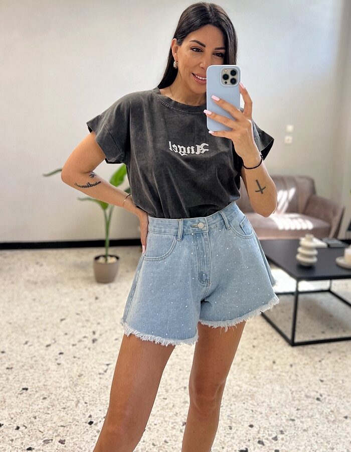 Wings μπλούζα με σχέδιο στην πλάτη γκρι