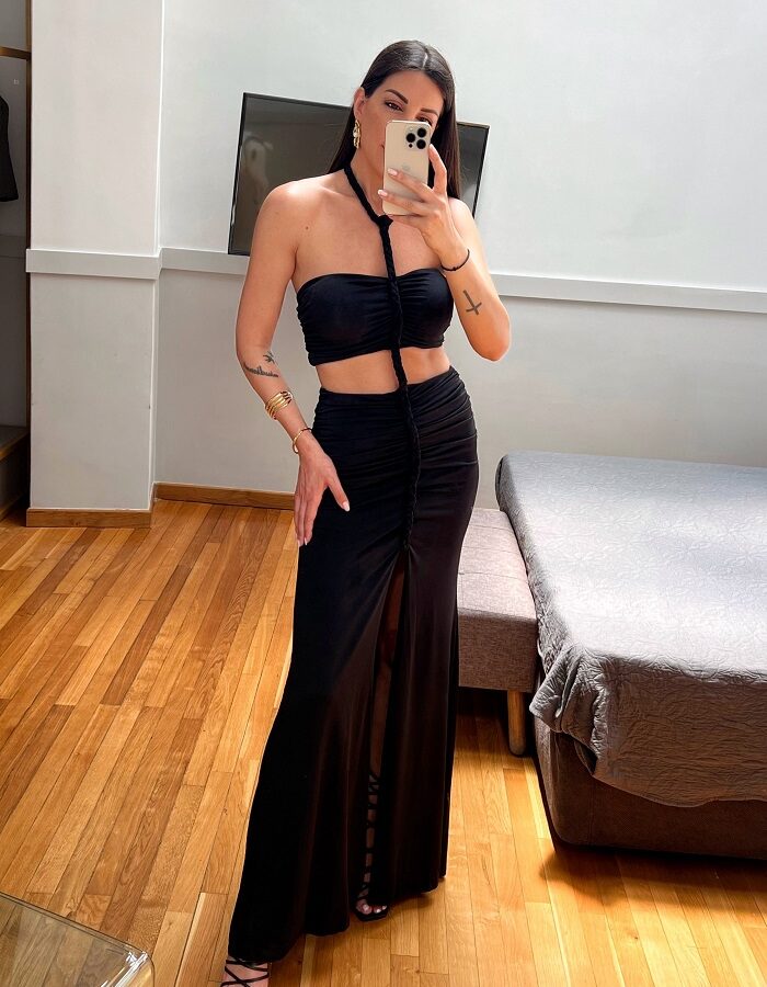 Dalia φόρεμα μακρύ cut out μαύρο