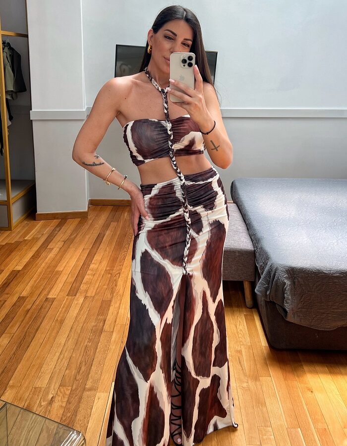 Dalia φόρεμα μακρύ cut out εμπριμέ