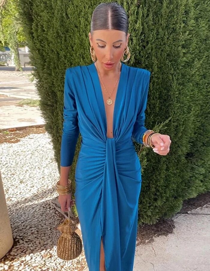 Klelia φόρεμα με βαθύ ντεκολτέ πετρόλ