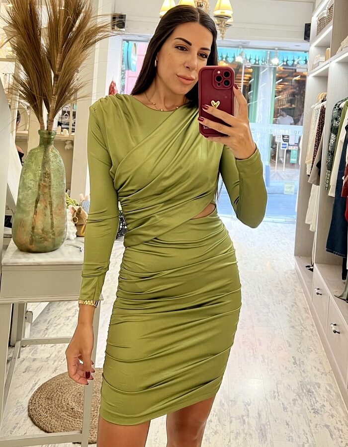 Olive φόρεμα σατέν με βάτα