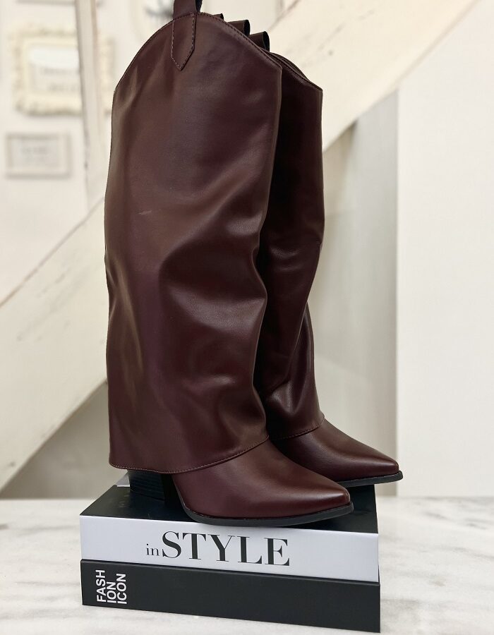 Μπότες cowboy wine με εφέ αναδιπλούμενης φάσας