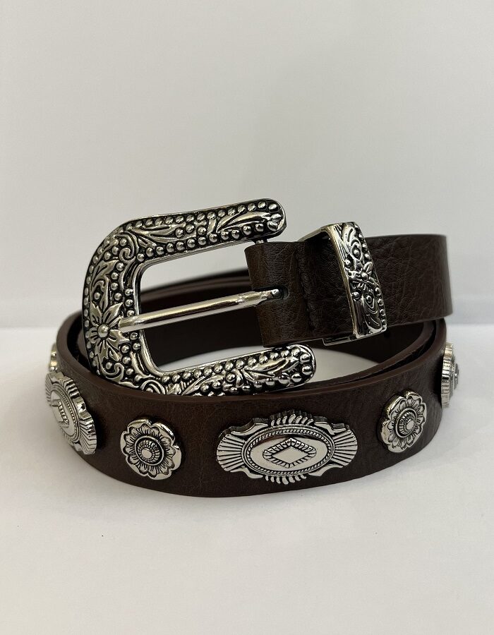 Ζώνη καφέ με μεταλλικά στοιχεία