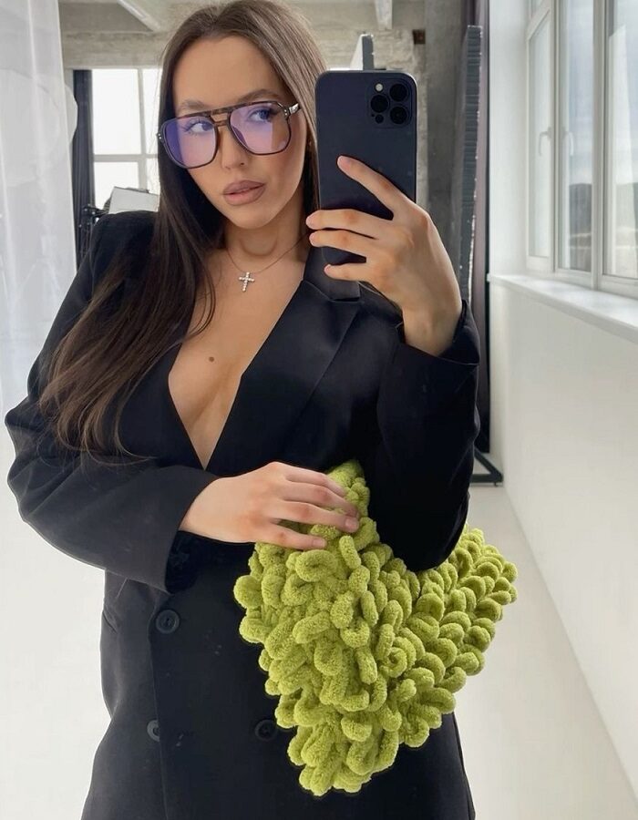 Χειροποίητη τσάντα puffy bag lime green