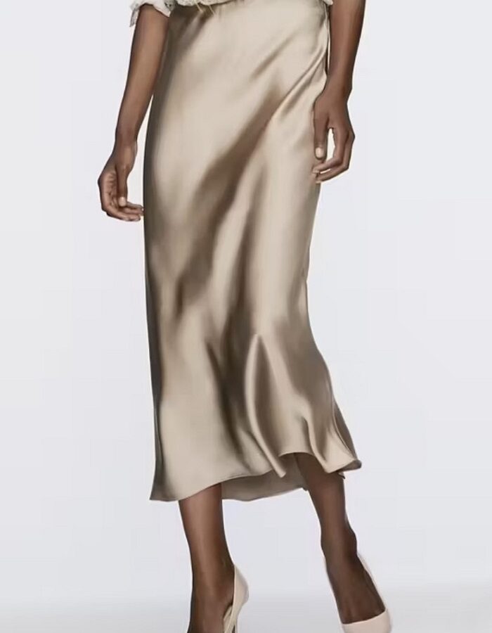 Vinde φούστα σατέν midi μπεζ