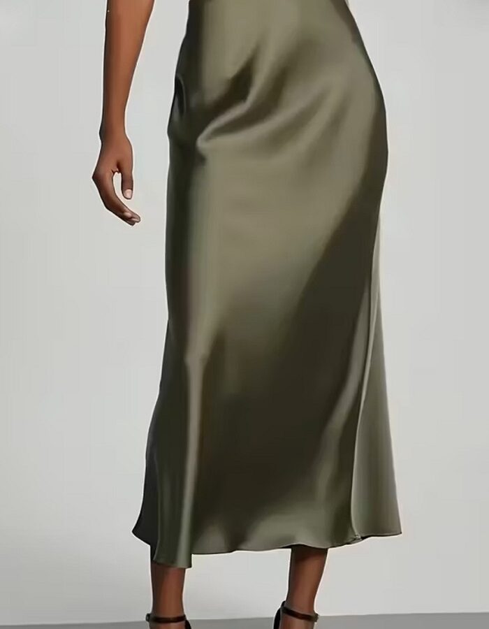 Vinde φούστα σατέν midi χακί