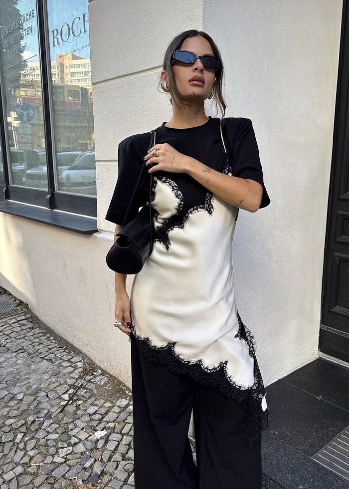 Viral lace dress εκρού/μαύρο