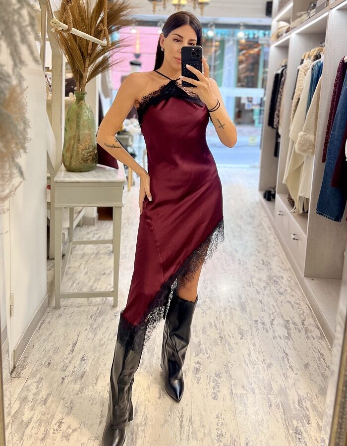 Giaky φόρεμα mini lingerie με δαντέλα μπορντό