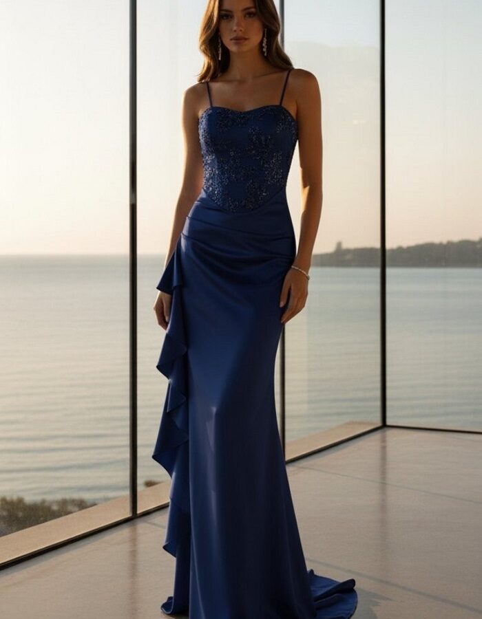 Daiana φόρεμα maxi σατέν μπλε