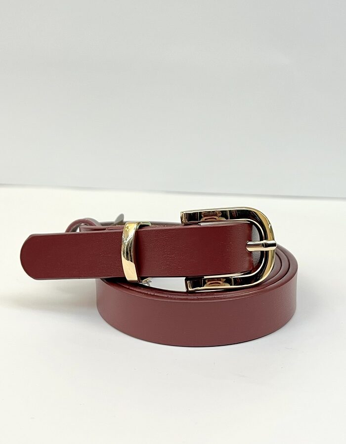 Ζώνη δέρμα μπορντό με χρυσή αγκράφα