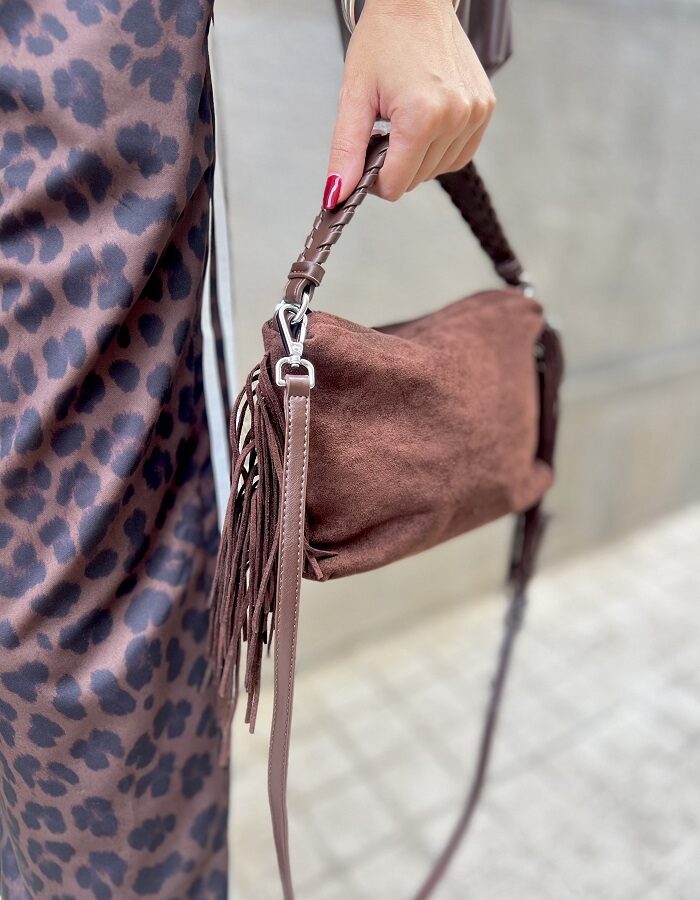 Afria τσάντα χειρός και ώμου σουέτ με κρόσια