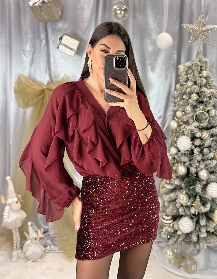 Camelia πουκάμισο με βολάν μπορντό