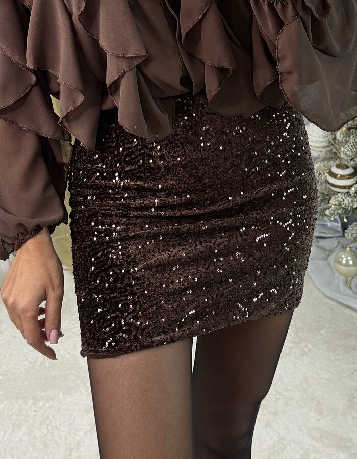 Passion mini φούστα παγιέτα καφέ