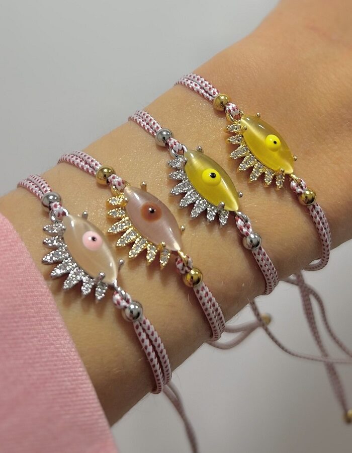 Βραχιόλι Μάρτης ατσάλι μάτι με ζιργκόν ασημί 