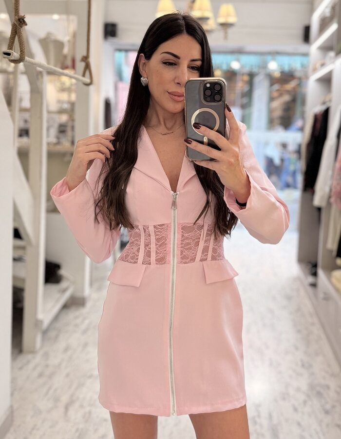 Daria ροζ φόρεμα δαντέλα