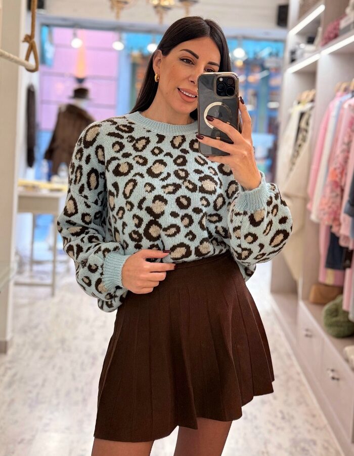 Leopard chic πλεκτό γαλάζιο