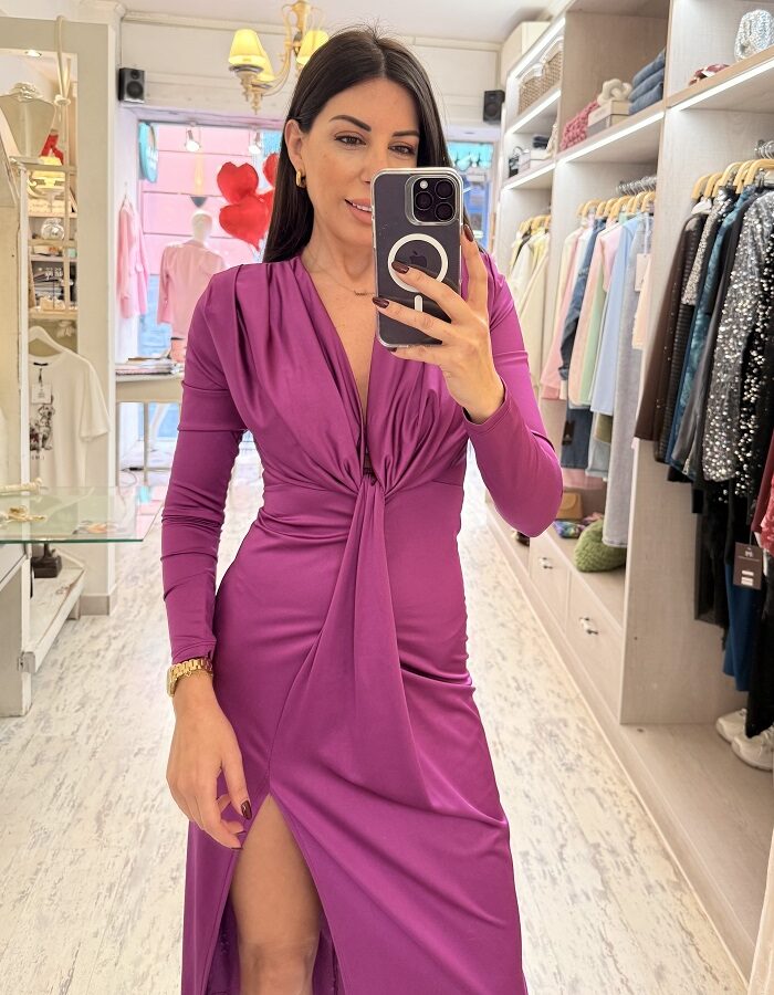 Klelia φόρεμα με βαθύ ντεκολτέ magenta