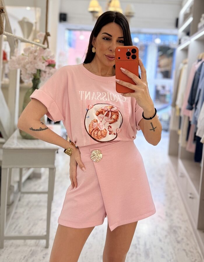 Croissant βαμβακερή μπλούζα ροζ