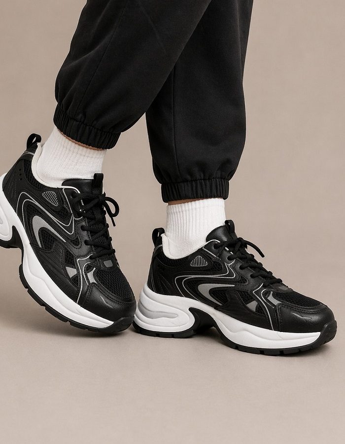Sneaker chunky μαύρο με λευκή σόλα