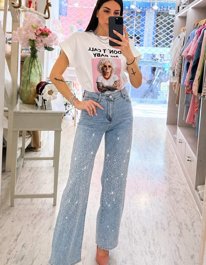 Sparkle τζιν ψηλόμεσο στρας μπροστά και πίσω