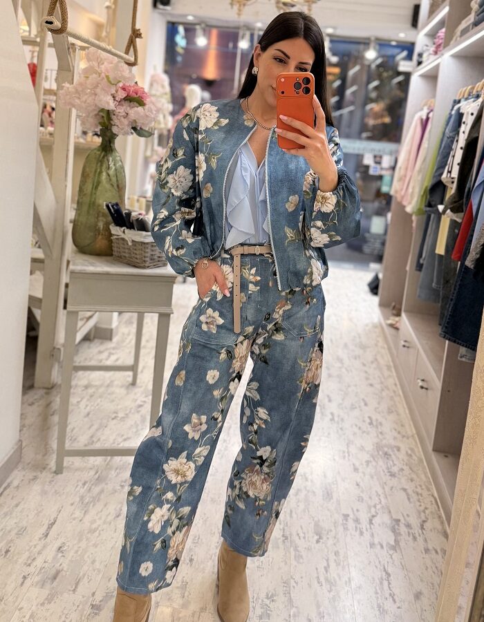 Deriak παντελόνι τζιν βαμβακερό φλοράλ