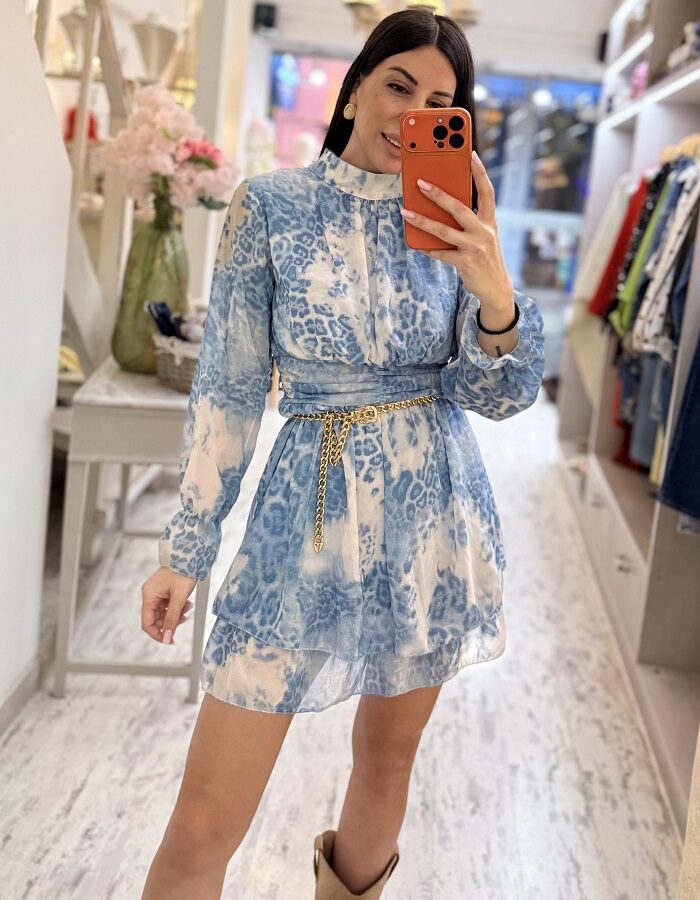 Eriaka φόρεμα λεοπάρ γαλάζιο