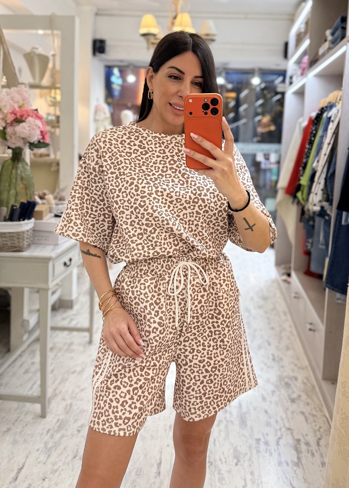 Ernia σετ λεοπάρ βερμούδα εκρού