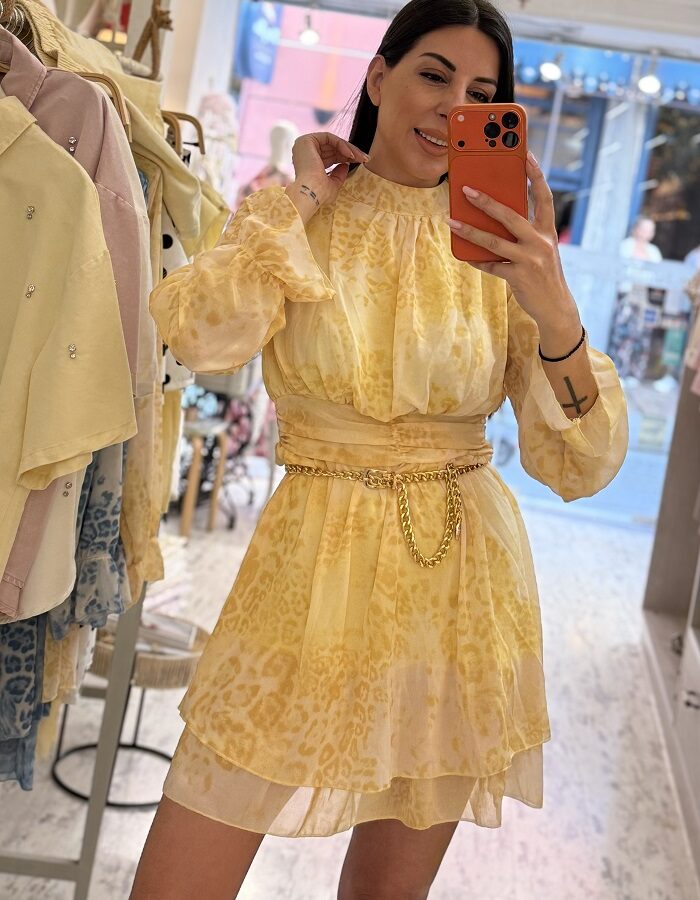 Eriaka φόρεμα λεοπάρ κίτρινο