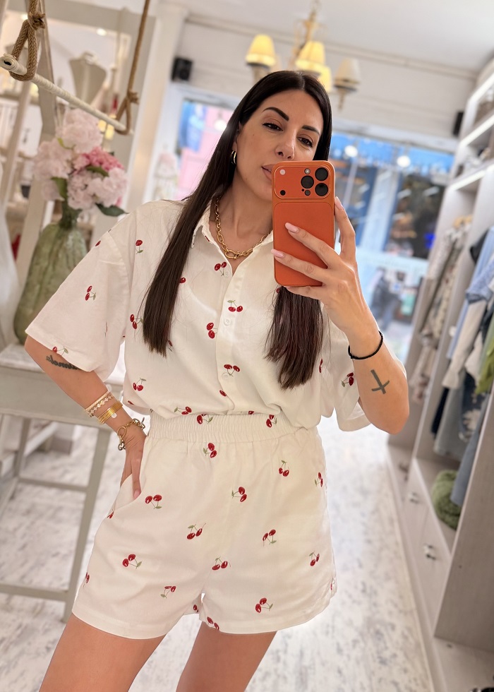 Cherry σετ βαμβακερό λευκό