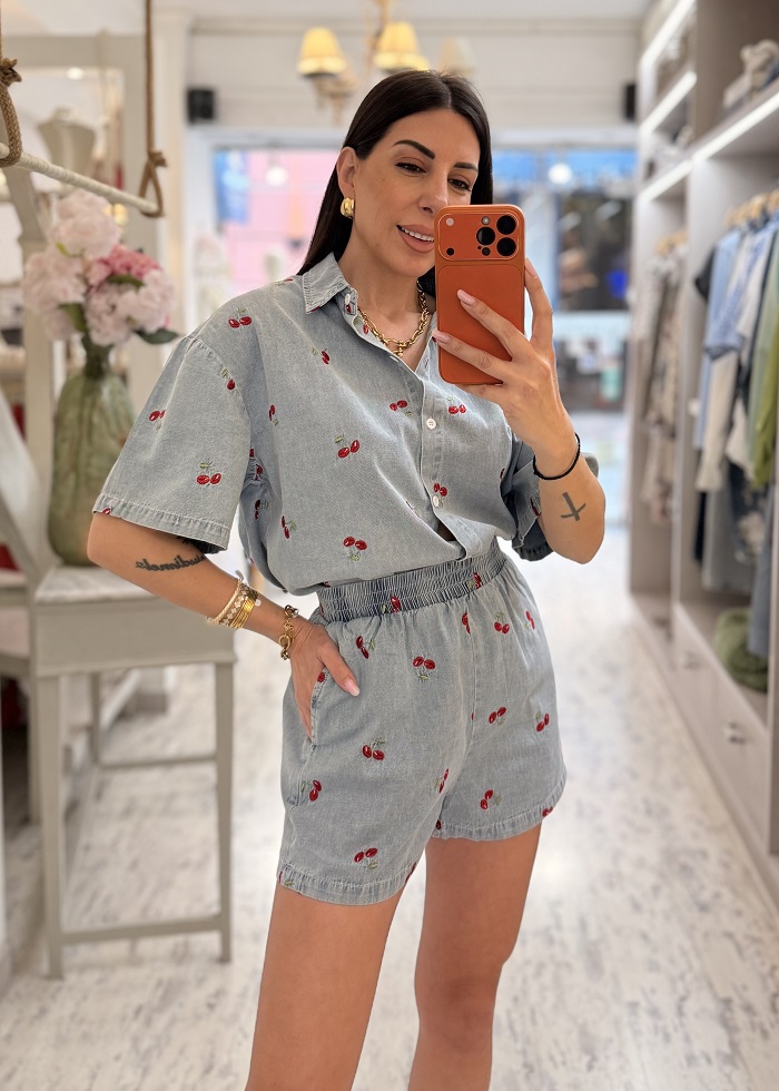 Cherry σετ βαμβακερό γαλάζιο