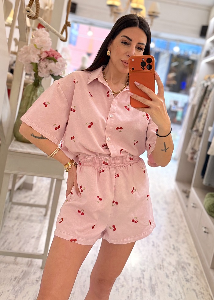 Cherry σετ βαμβακερό ροζ