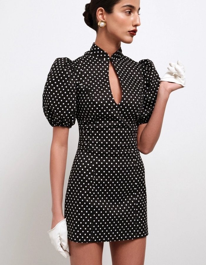 Polka black φόρεμα με balloon μανίκια