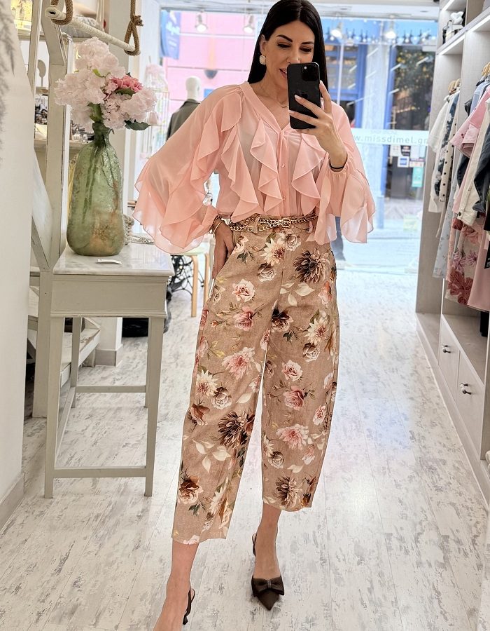 Merian παντελόνι τζιν βαμβακερό φλοράλ