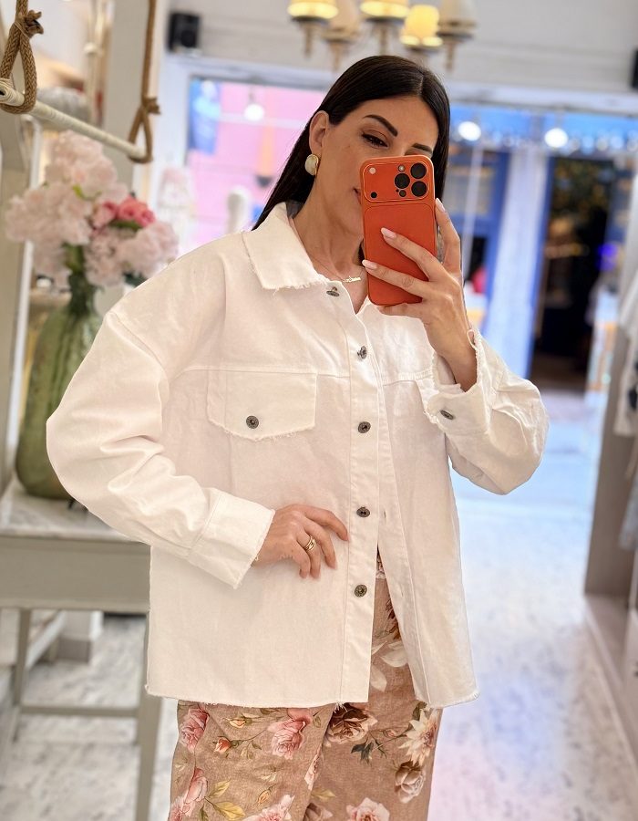Monica τζάκετ λευκό με ξέφτια στο τελείωμα