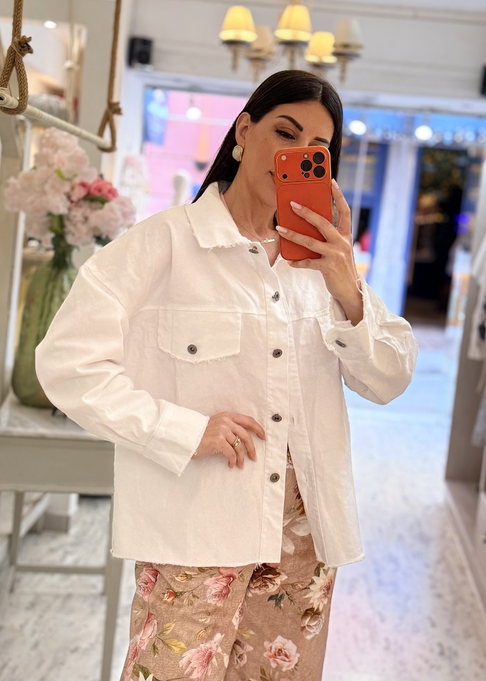 Monica τζάκετ λευκό με ξέφτια στο τελείωμα