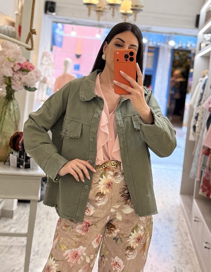 Monica τζάκετ χακί με ξέφτια στο τελείωμα