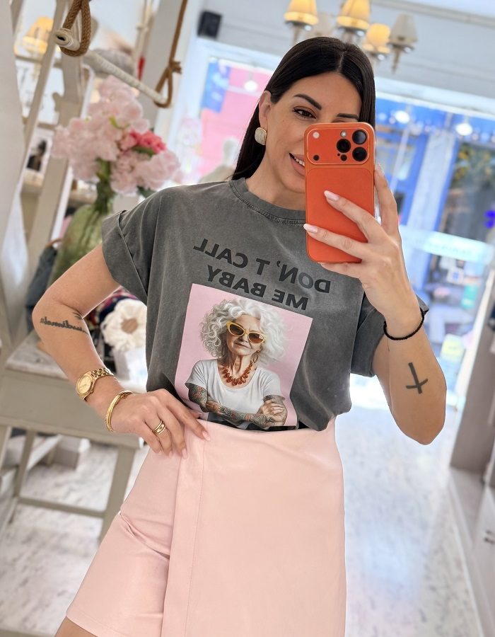 Don't call me baby t-shirt γκρι