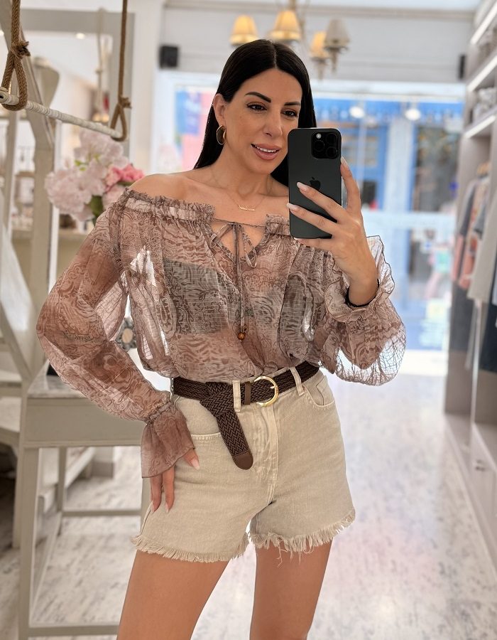 Boho μπλούζα ημιδιάφανη μπεζ