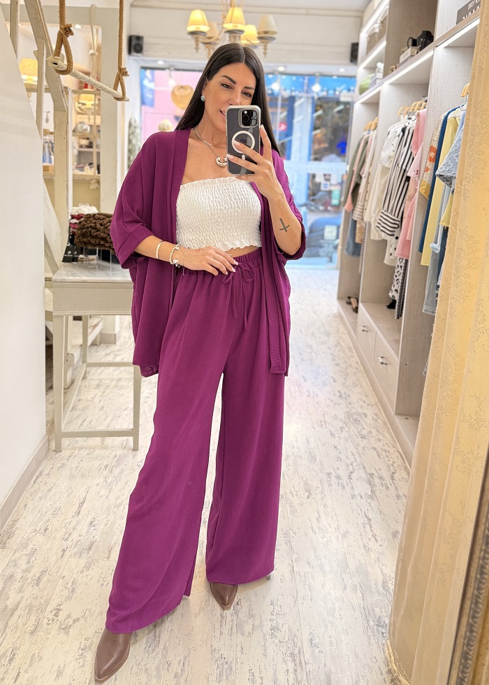 Safari σετ κιμονό - παντελόνα magenta - Image 3