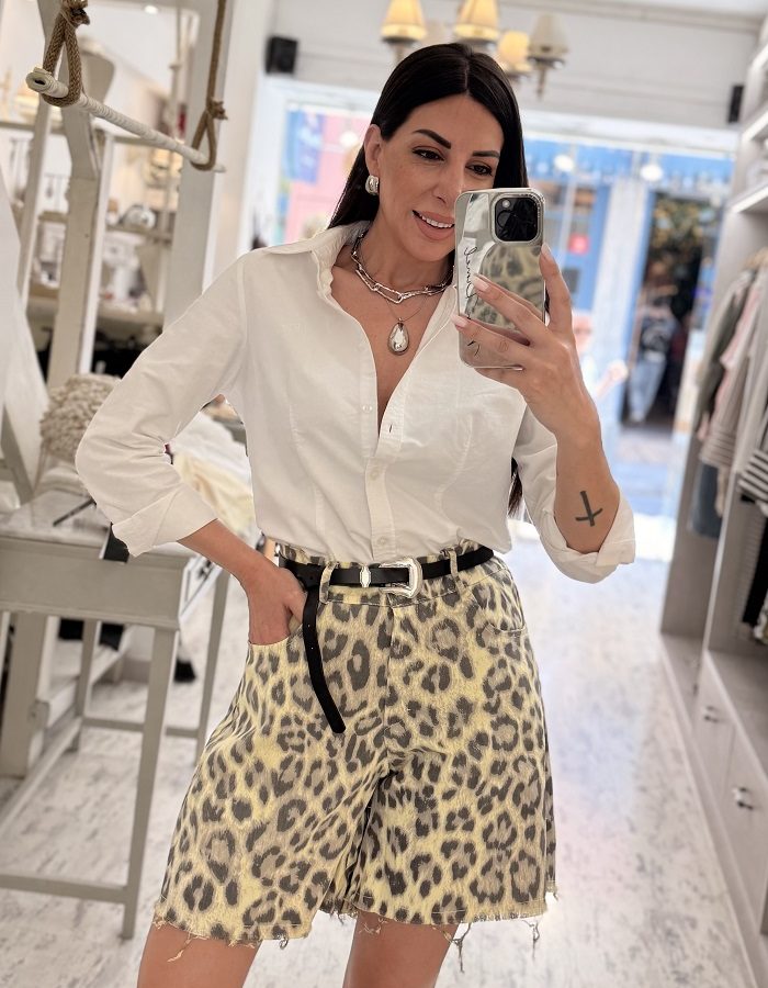 Leopard τζιν σορτς μπανανί