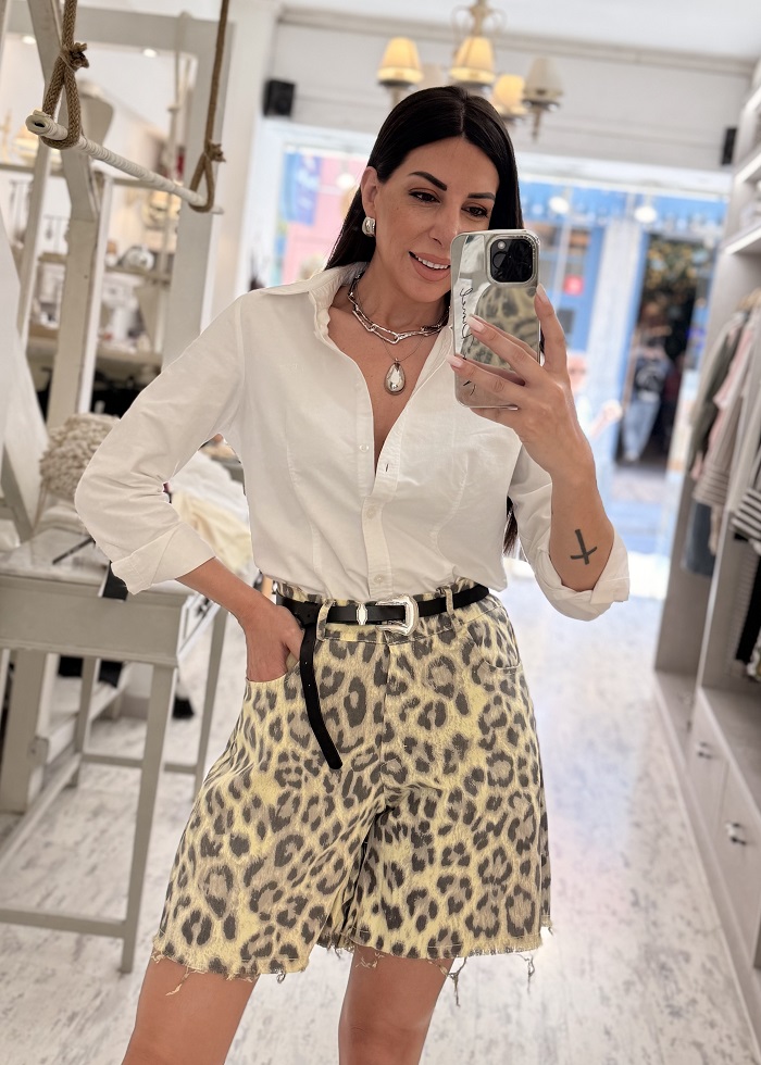 Leopard τζιν σορτς μπανανί
