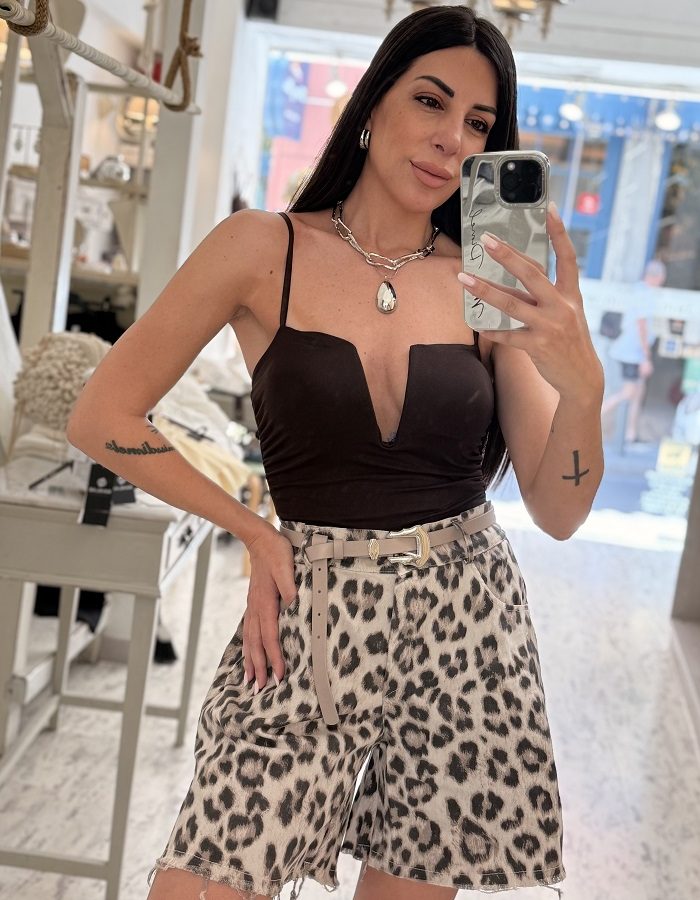 Leopard τζιν σορτς μπεζ