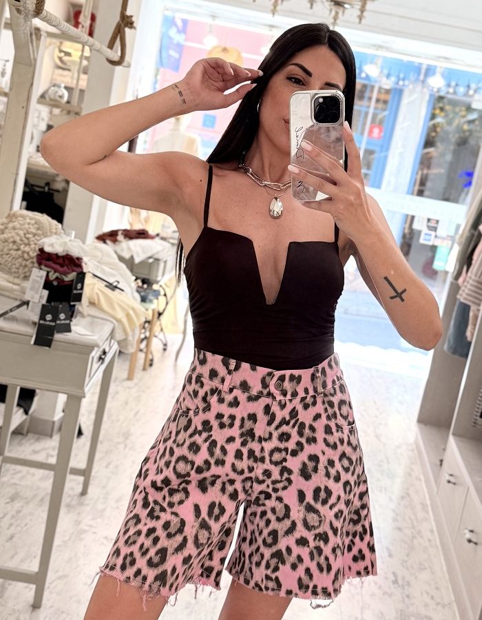 Leopard τζιν σορτς ροζ