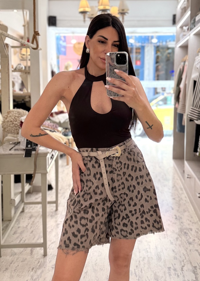 Leopard τζιν σορτς πούρο