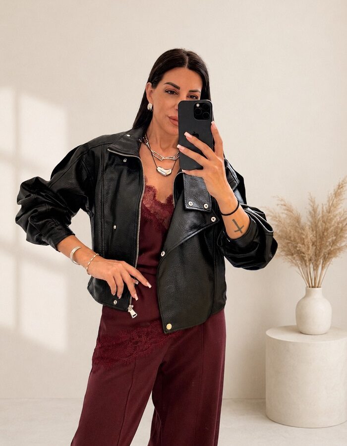 Jacket biker δερματίνη μαύρο