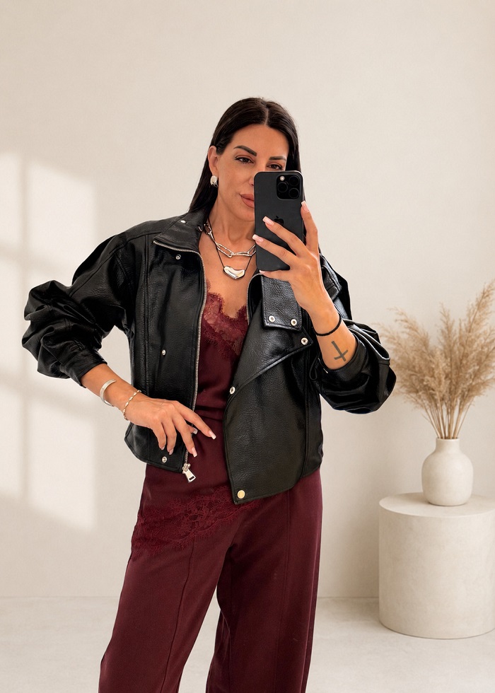 Jacket biker δερματίνη μαύρο