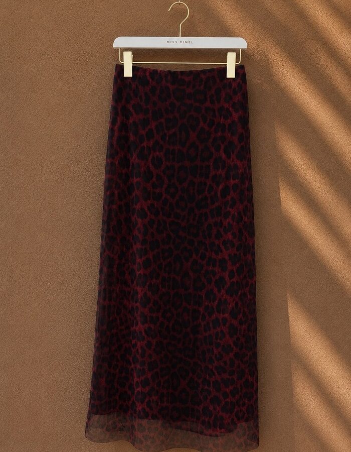 Leopar midi φούστα με τούλι μπορντό