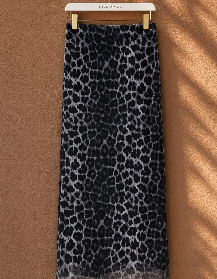 Leopar midi φούστα με τούλι γκρι